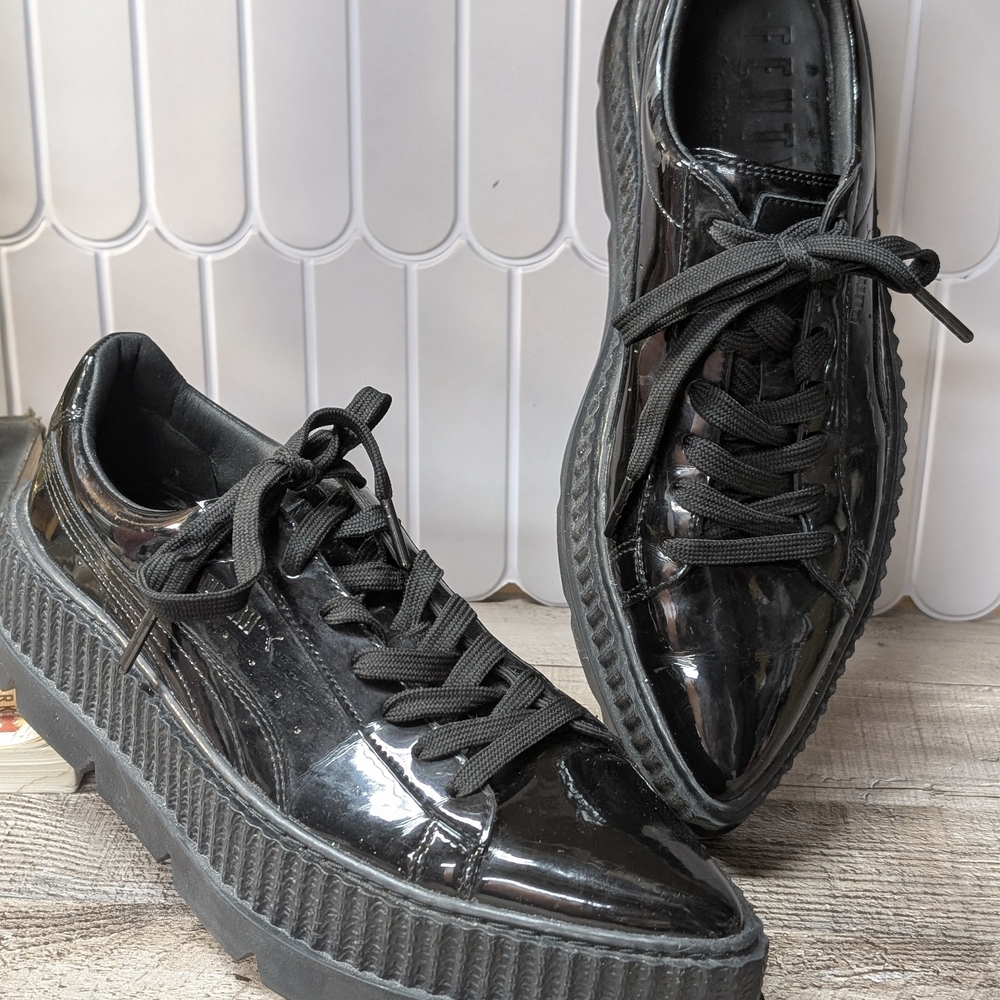 Fenty Puma Black Patent Leather Platform Sneakers Size 9